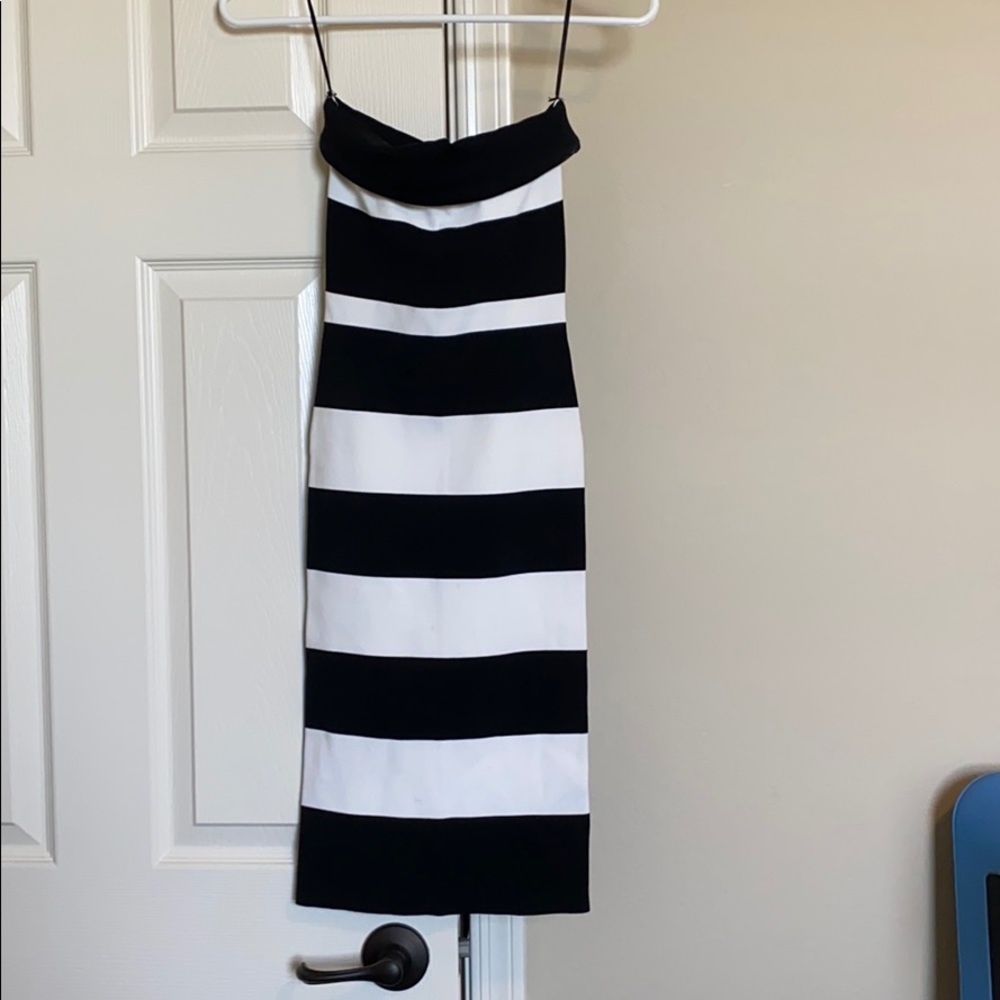 Zara black and white strapless dress